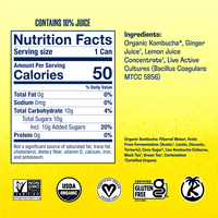 Health-Ade Ginger-Lemon Kombucha can nutrition facts and ingredients panel