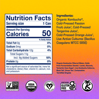 Health-Ade Passion Fruit-Tangerine Kombucha can nutrition facts and ingredients panel