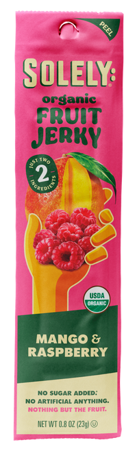 Solely Organic Mango Raspberry Fruit Jerky Strip 0.8oz PS (12ct)