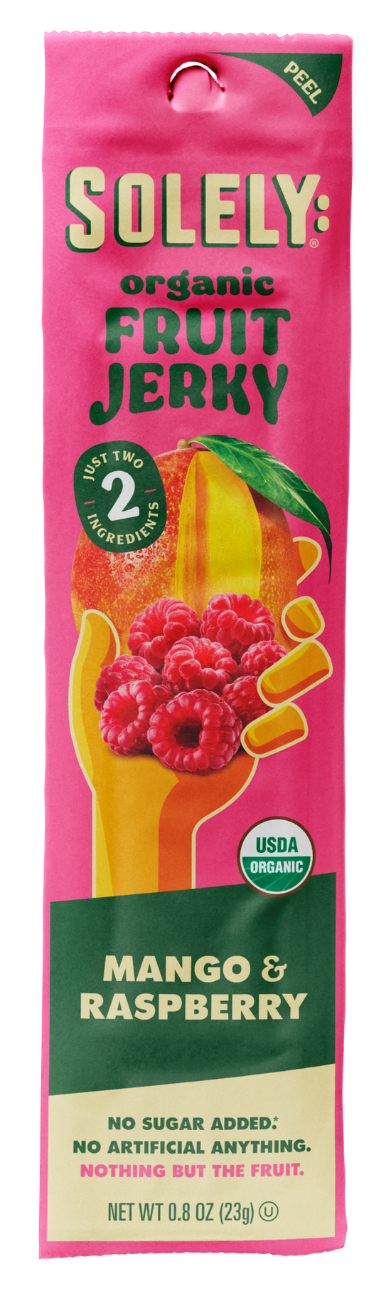 Solely Organic Mango Raspberry Fruit Jerky Strip 0.8oz PS (12ct)