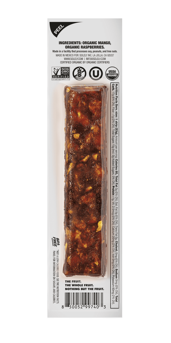 Solely Organic Mango Raspberry Fruit Jerky Strip 0.8oz PS (12ct)