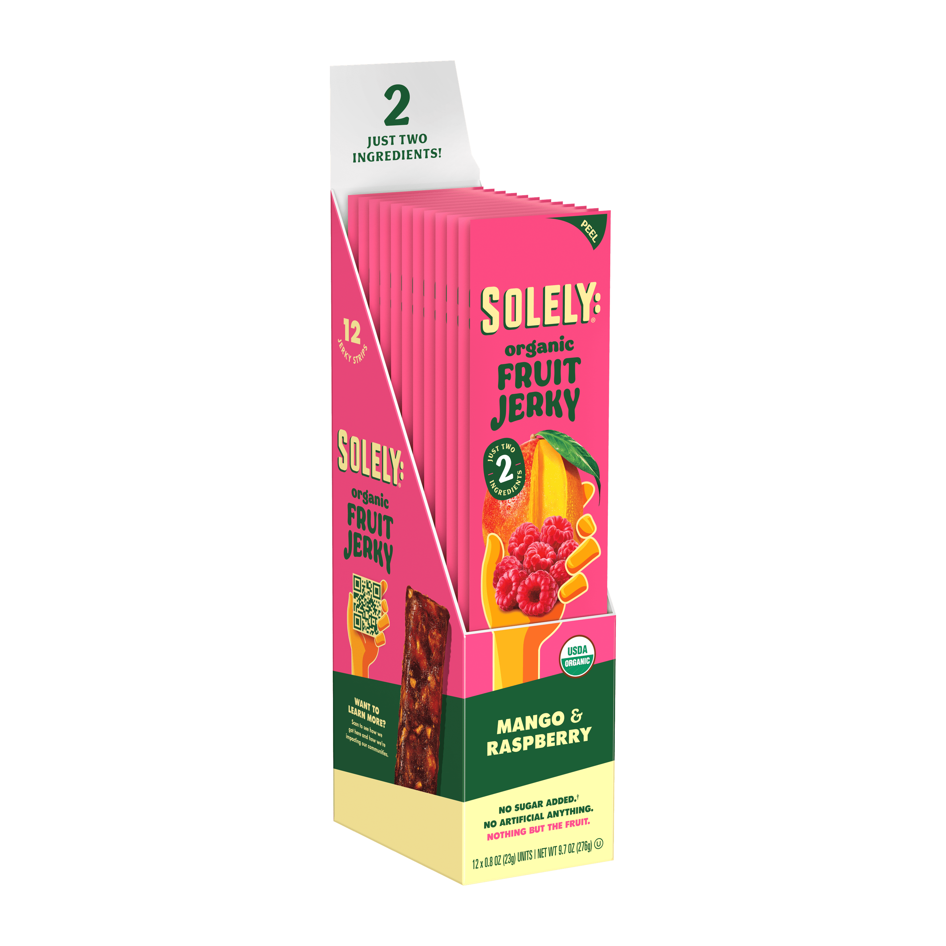 Solely Organic Mango Raspberry Fruit Jerky Strip 0.8oz PS (12ct)