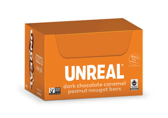 UNREAL - Mini Dark Chocolate Caramel Peanut Nougat Bars (Caddy of 30 Individually Wrapped Minis)