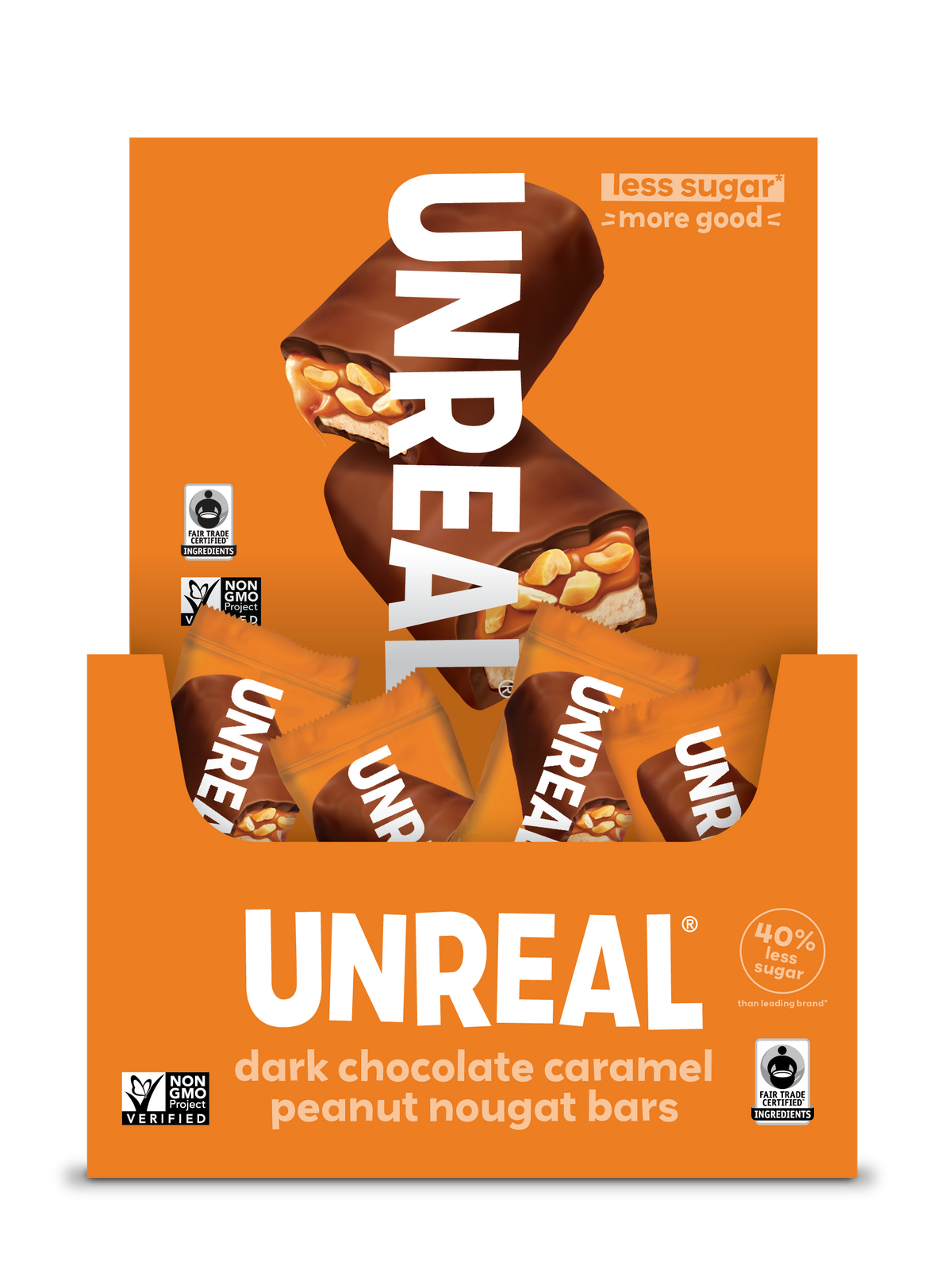 UNREAL - Mini Dark Chocolate Caramel Peanut Nougat Bars (Caddy of 30 Individually Wrapped Minis)