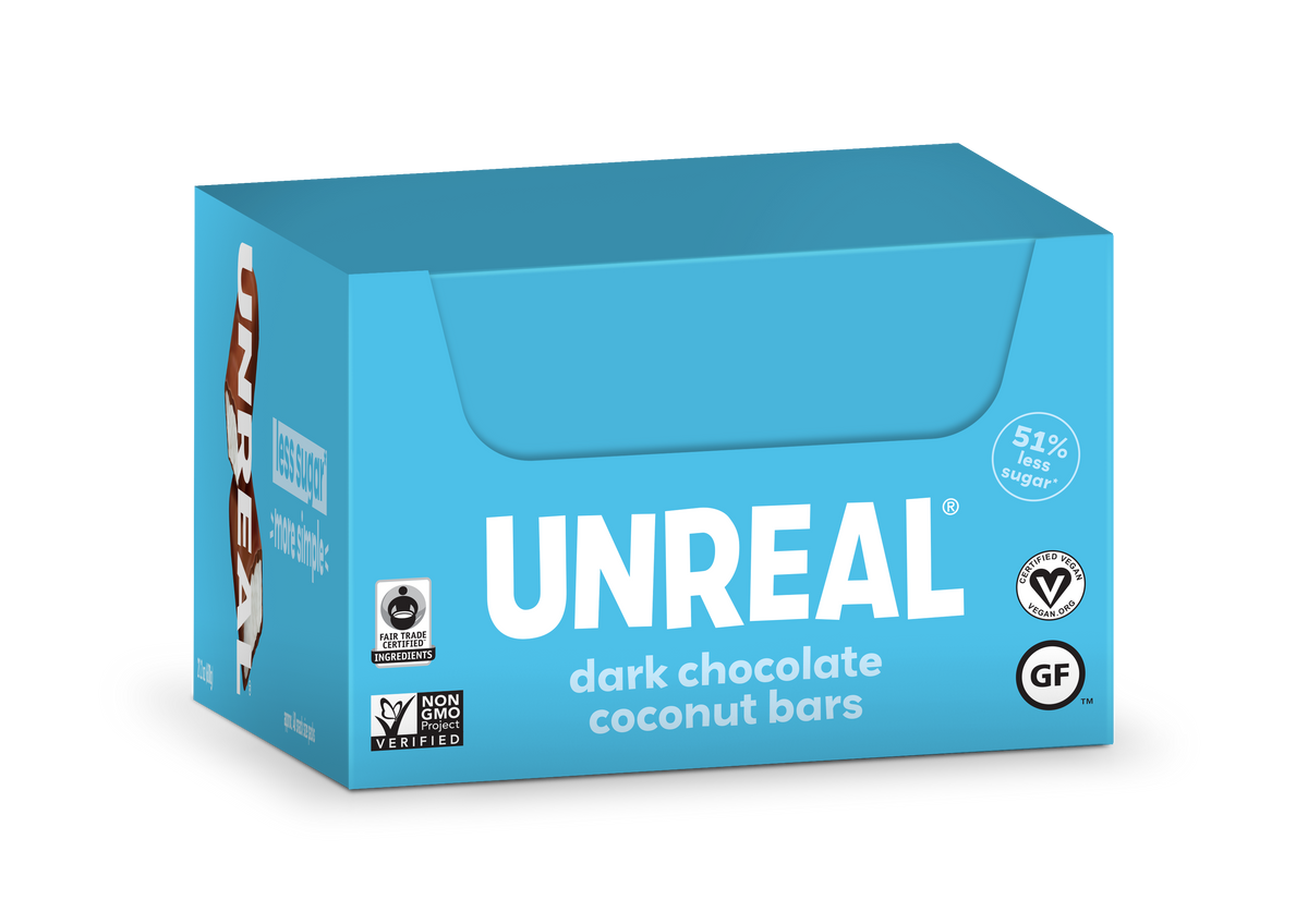 UNREAL - Mini Dark Chocolate Coconut Bars (Caddy of 40 Individually Wrapped Minis, 0.53 oz each)