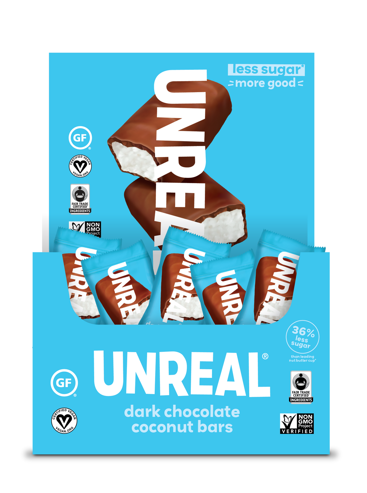 UNREAL - Mini Dark Chocolate Coconut Bars (Caddy of 40 Individually Wrapped Minis, 0.53 oz each)