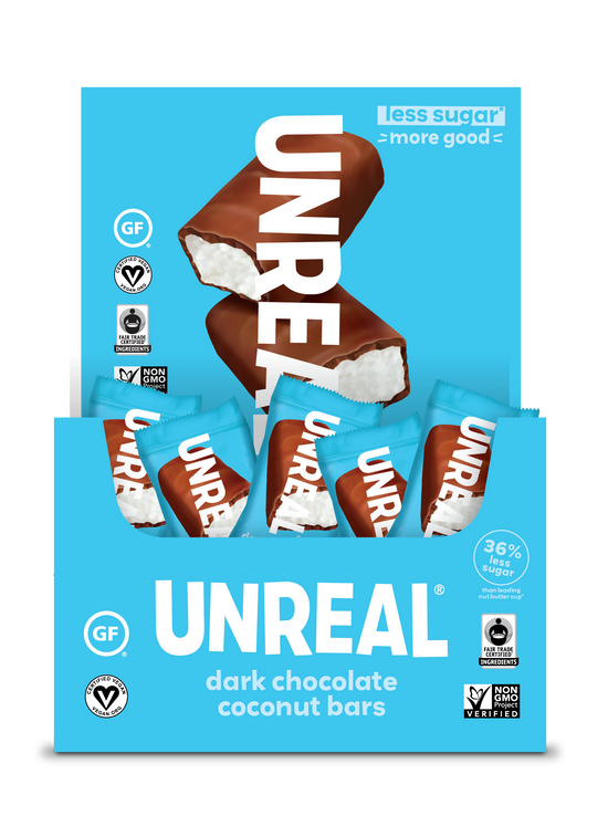 UNREAL - Mini Dark Chocolate Coconut Bars (Caddy of 40 Individually Wrapped Minis, 0.53 oz each)