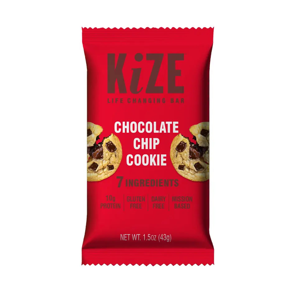 Kize Chocolate Chip Cookie, Protein Snack Bar, 1.5oz, 20 Bars
