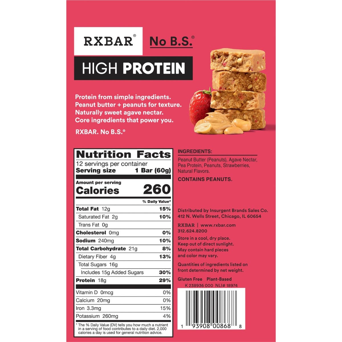 RXBAR High Protein - Strawberry Peanut Butter (12 Bars)
