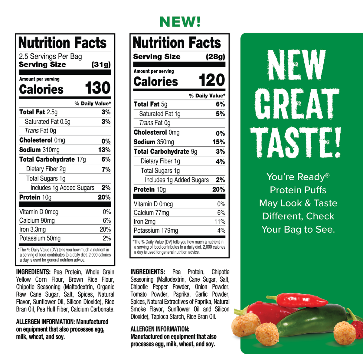 Ready Protein Puffs - Chipotle (6 x 2.5 Serving Bags)