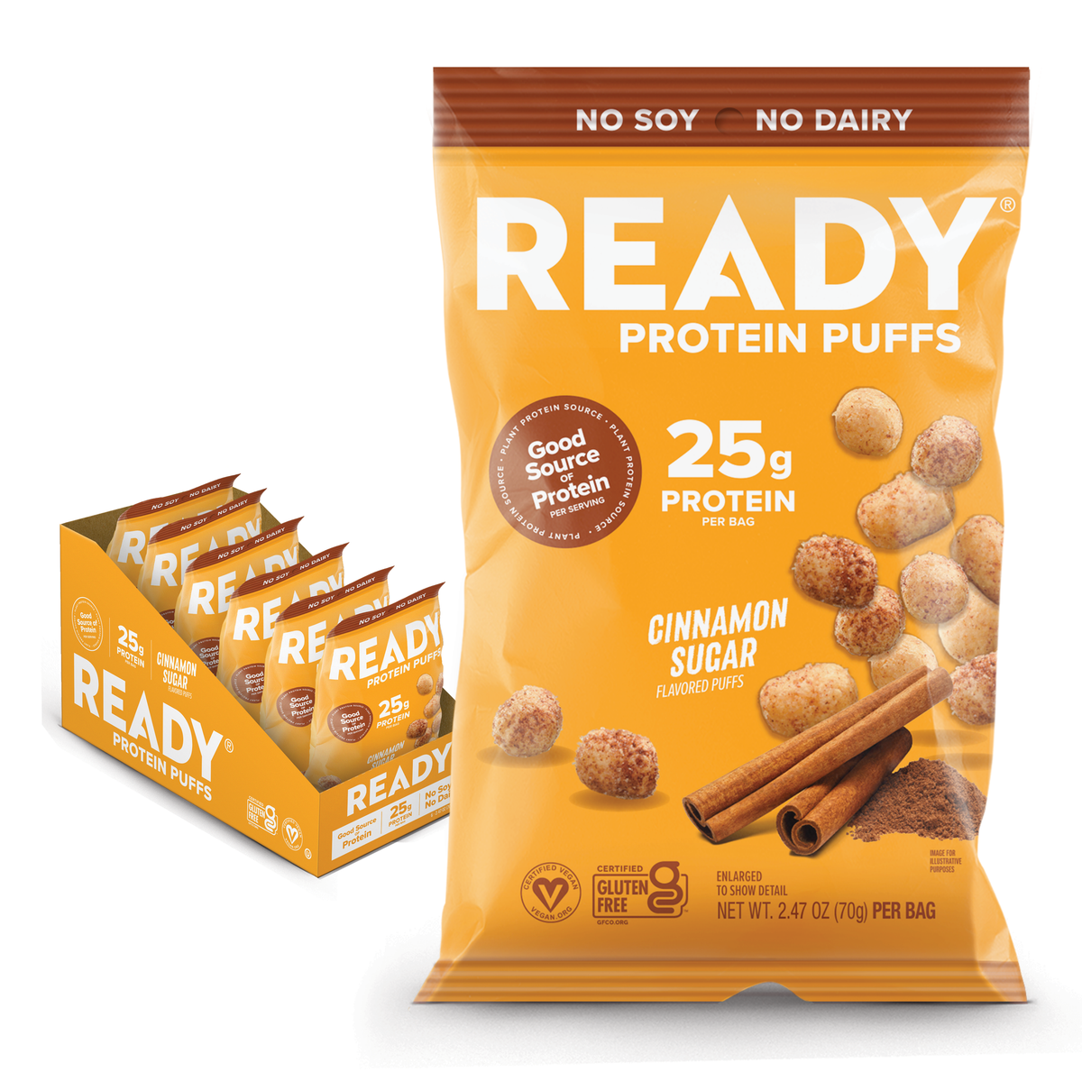 Ready Protein Puffs - Cinnamon Sugar (6 x 2.5 Serving Bags)