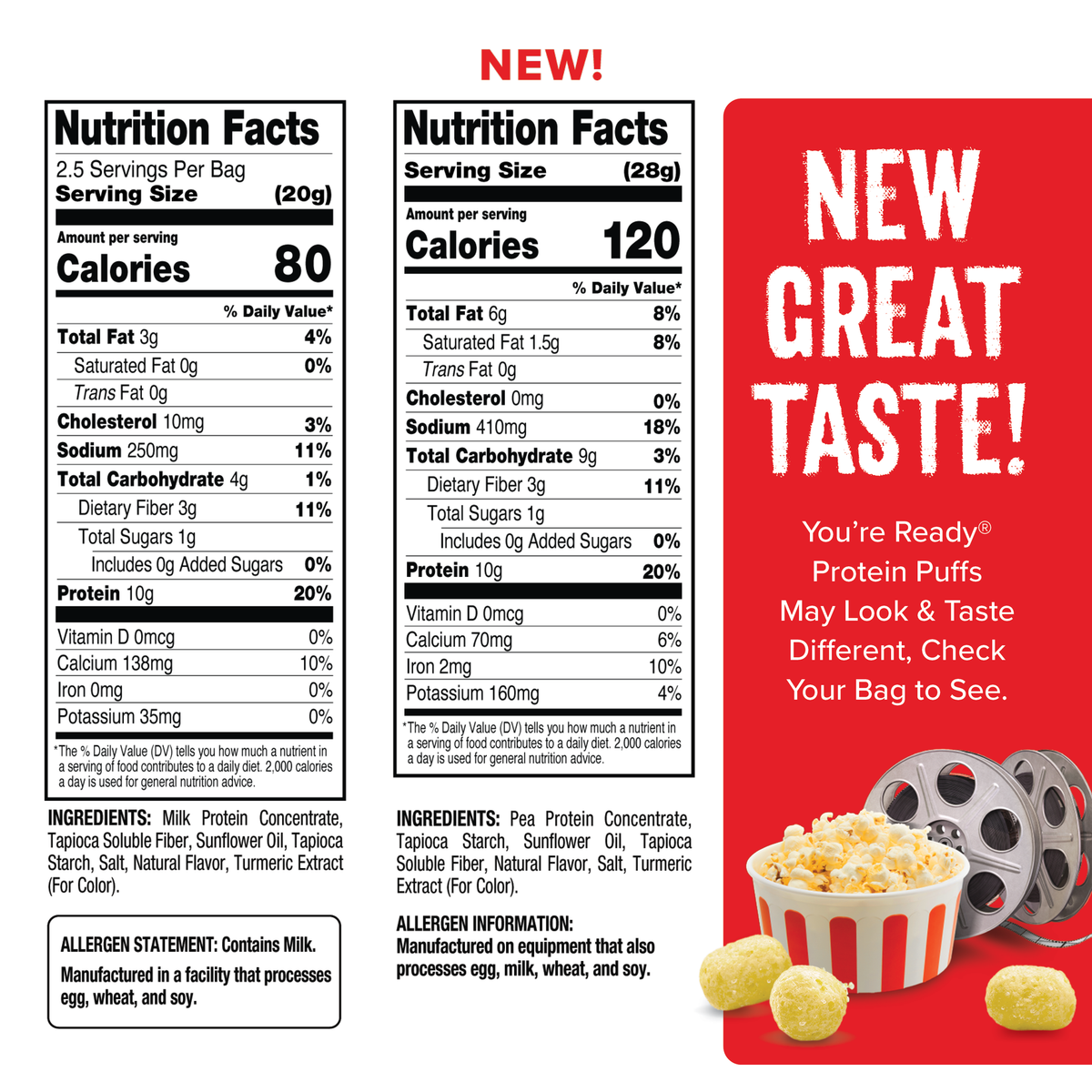 Ready Protein Puffs - Movie Theater Popcorn (6 x 2.5 Serving Bags)