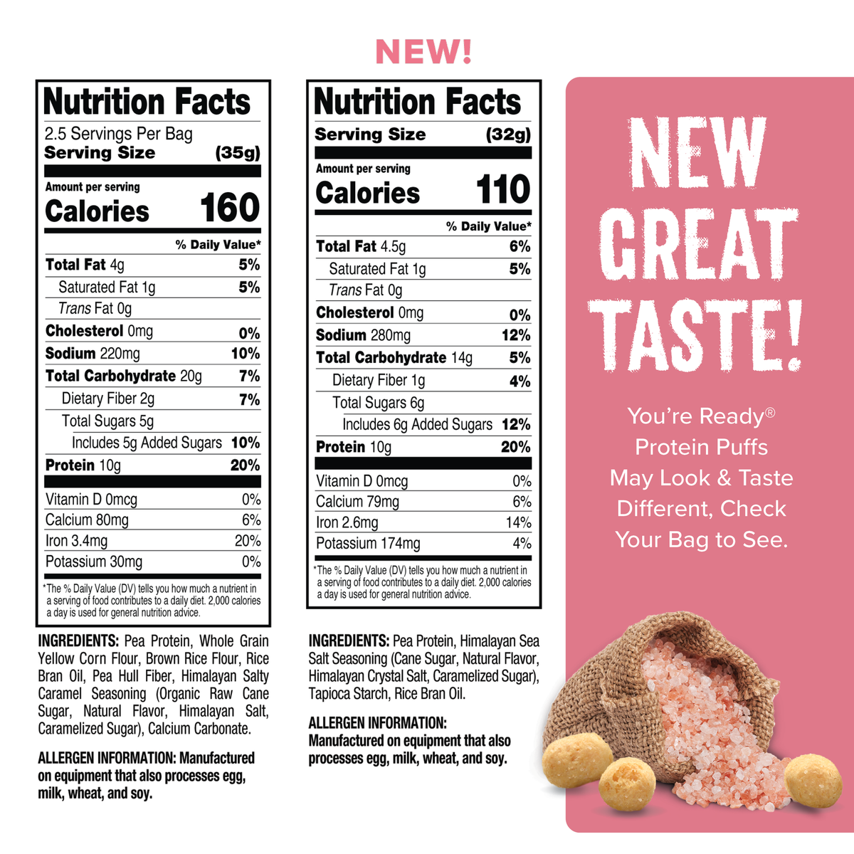 Ready Protein Puffs - Pink Himalayan Sea Salt (6 x 2.5 Serving Bags)