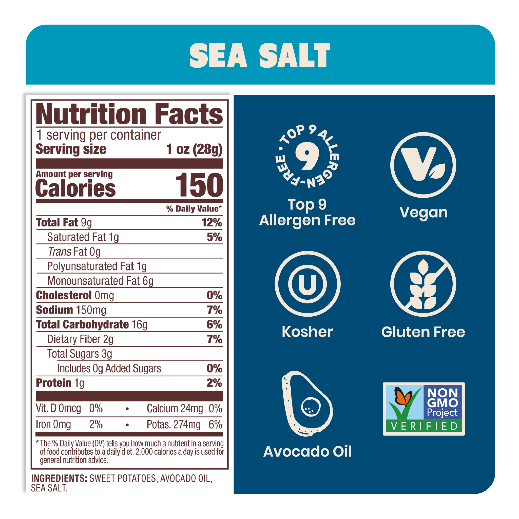 Sea Salt Sweet Potato Chips in Avocado Oil 1oz (Pack of 50)