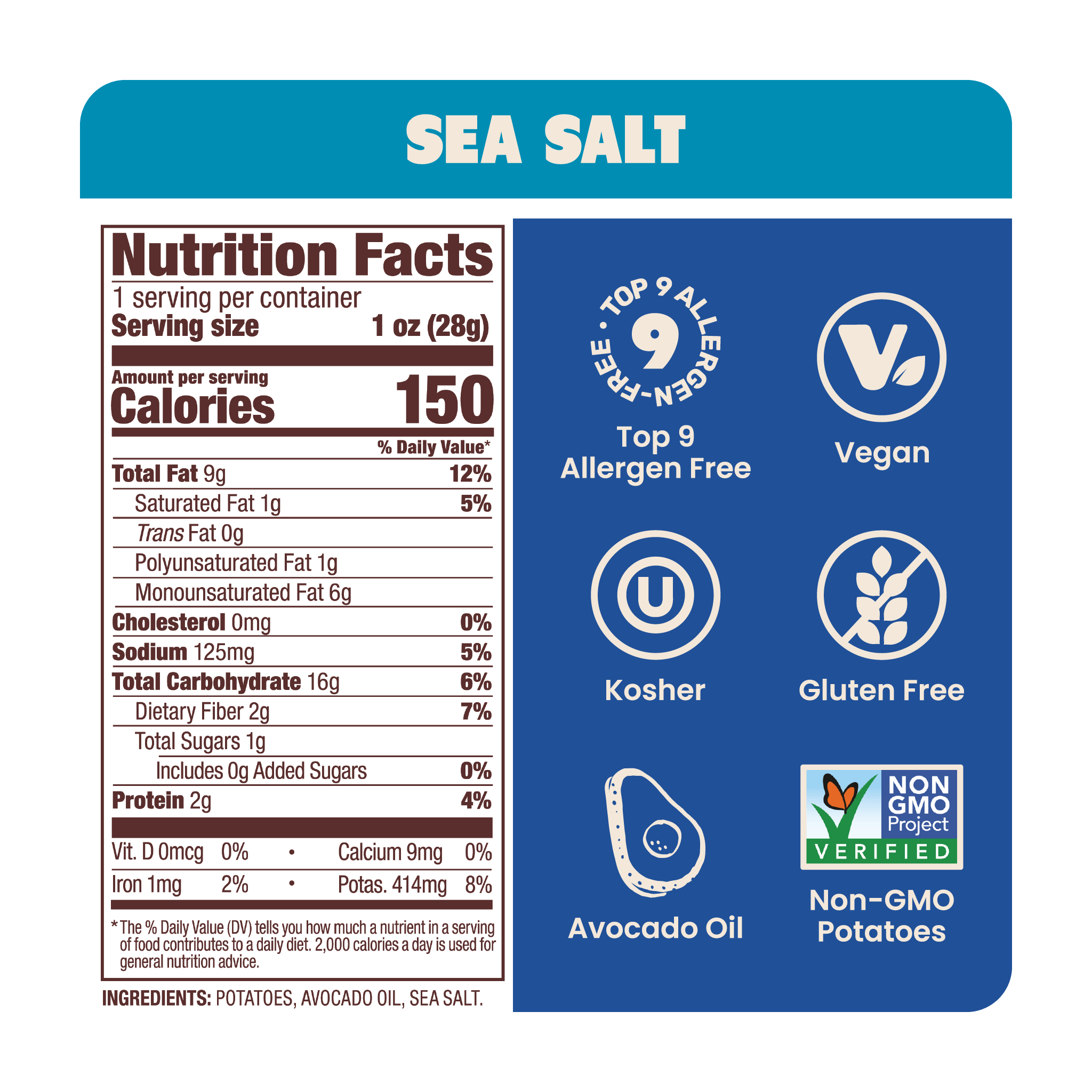 Sea Salt Kettle Potato Chips  in Avocado Oil 1oz (Pack of 50)