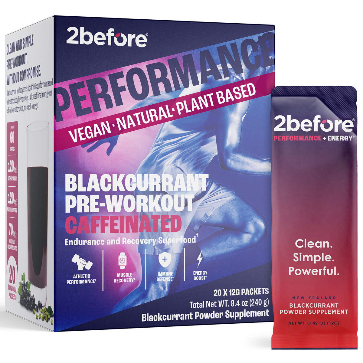 2before Blackcurrant Pre-Workout - Caffeinated - Single-Serve Sachets