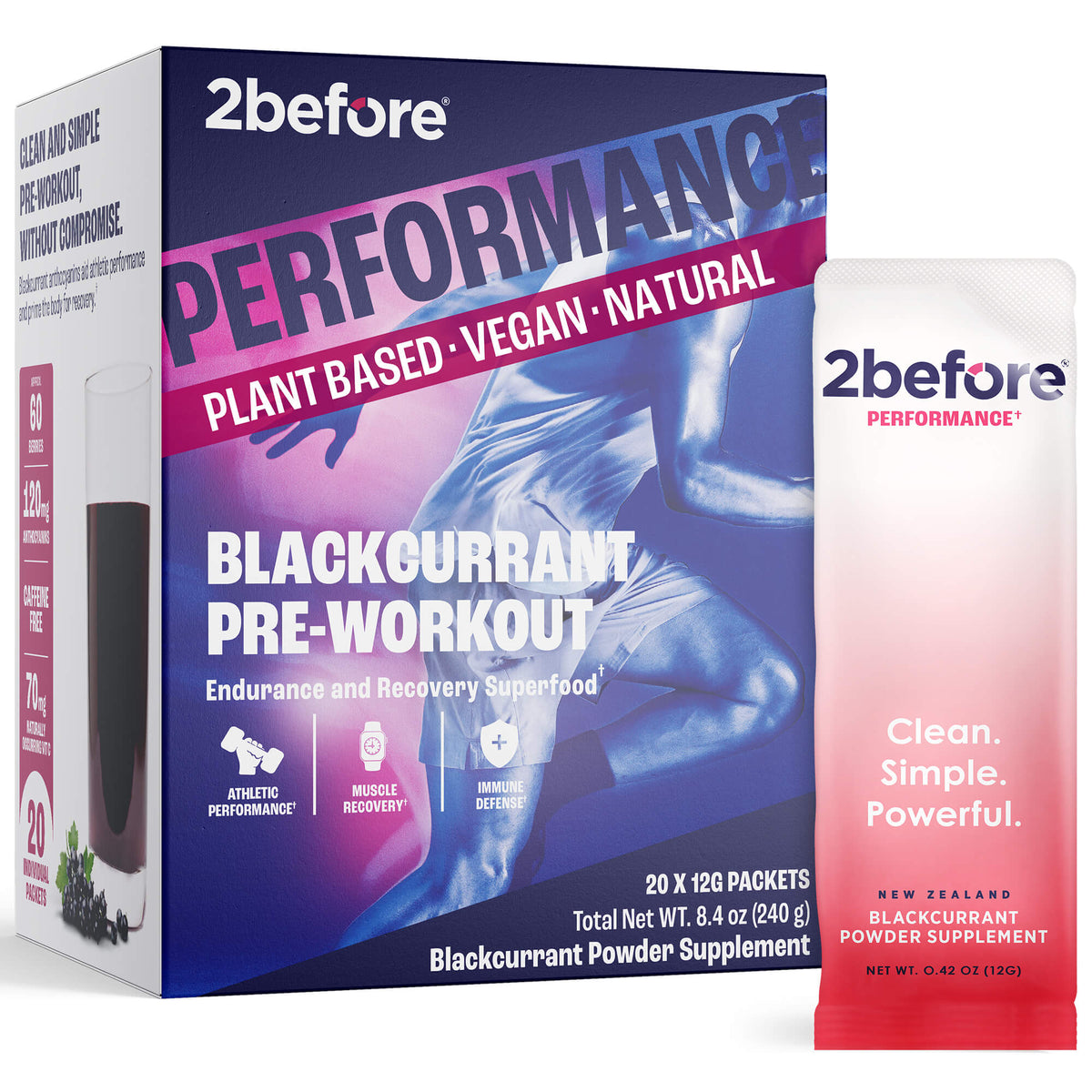 2before Blackcurrant Pre-Workout - Caffeine Free - Single-Serve Sachets