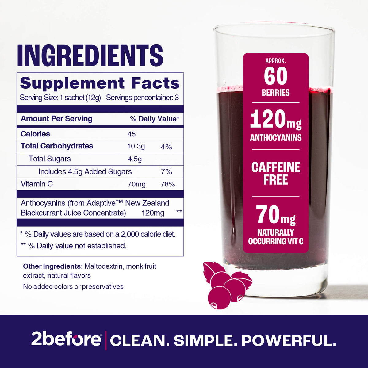 2before Blackcurrant Pre-Workout - Caffeine Free - 20 Serving Pouch