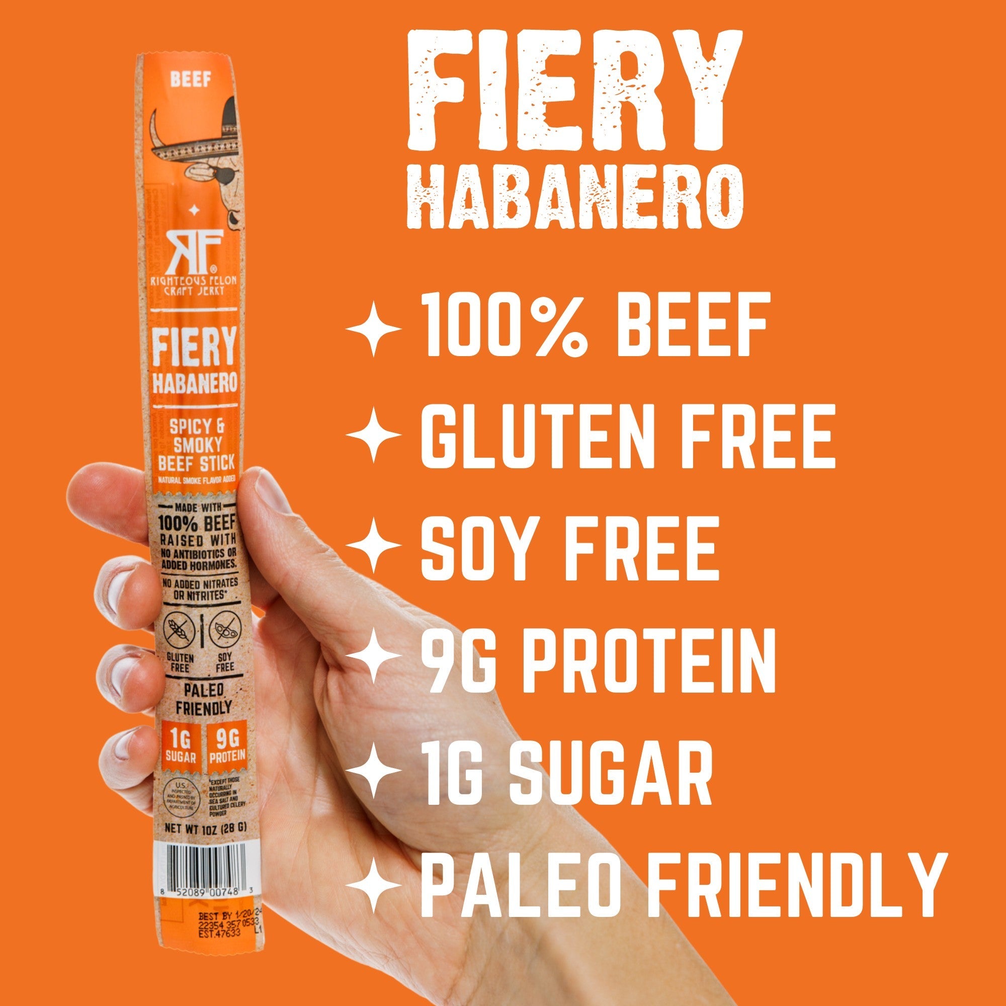 Righteous Felon Fiery Habanero Beef Stick 1oz Master Case 144ct (6/24ct)