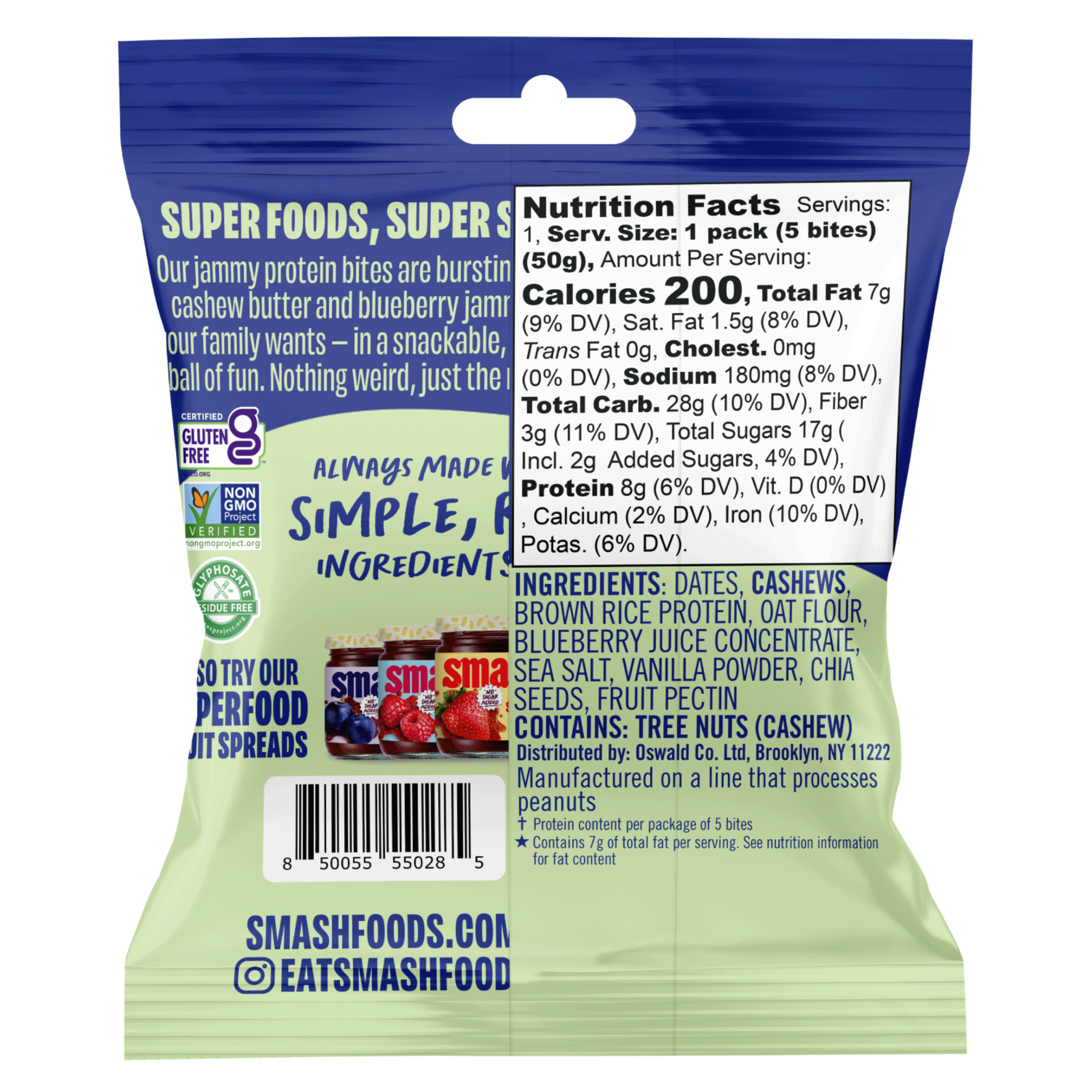 Cashew Butter & Blueberry Jammy Protein Bites | Case of 48 Bags