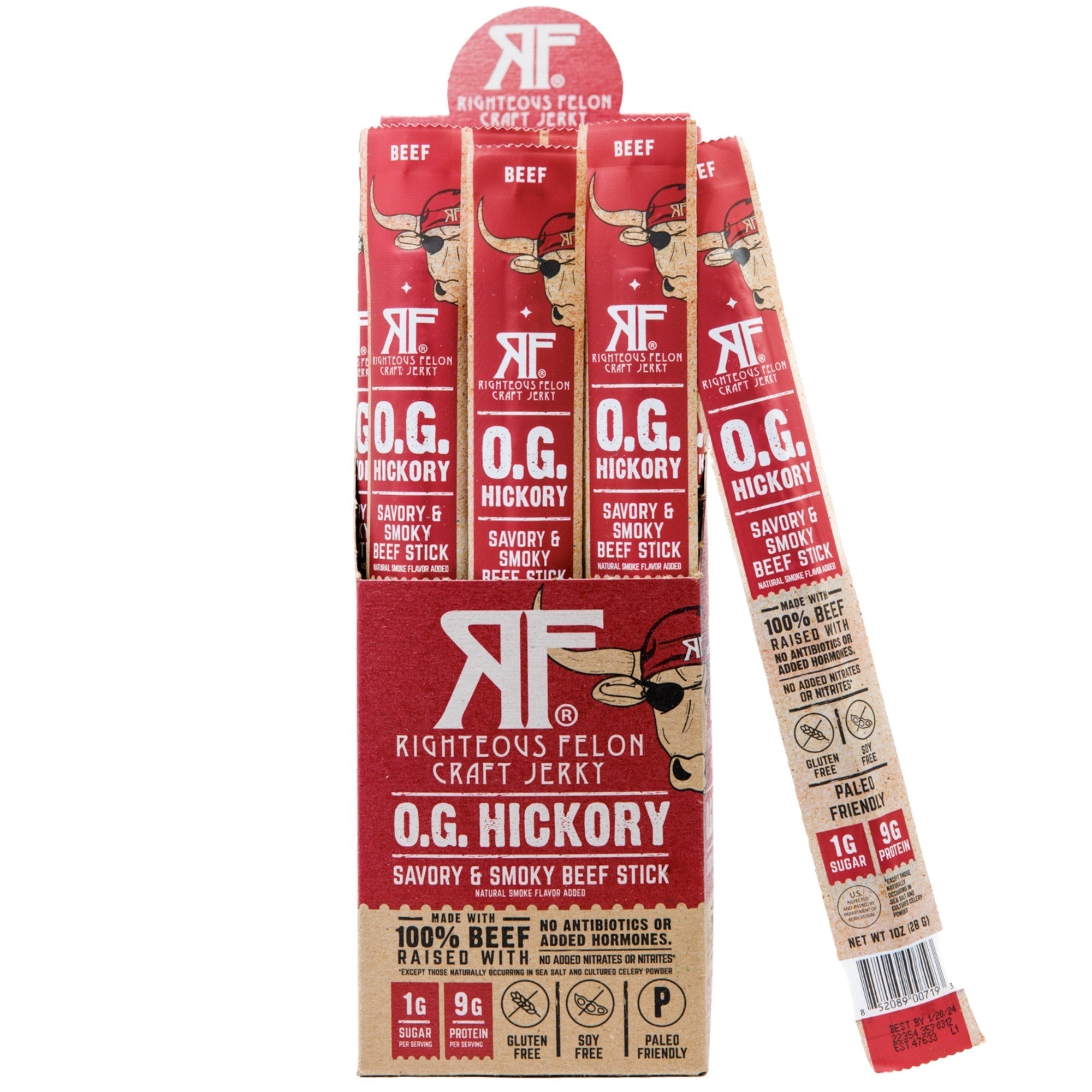 Righteous Felon O.G. Hickory Beef Stick 1oz Master Case 144ct (6/24ct)