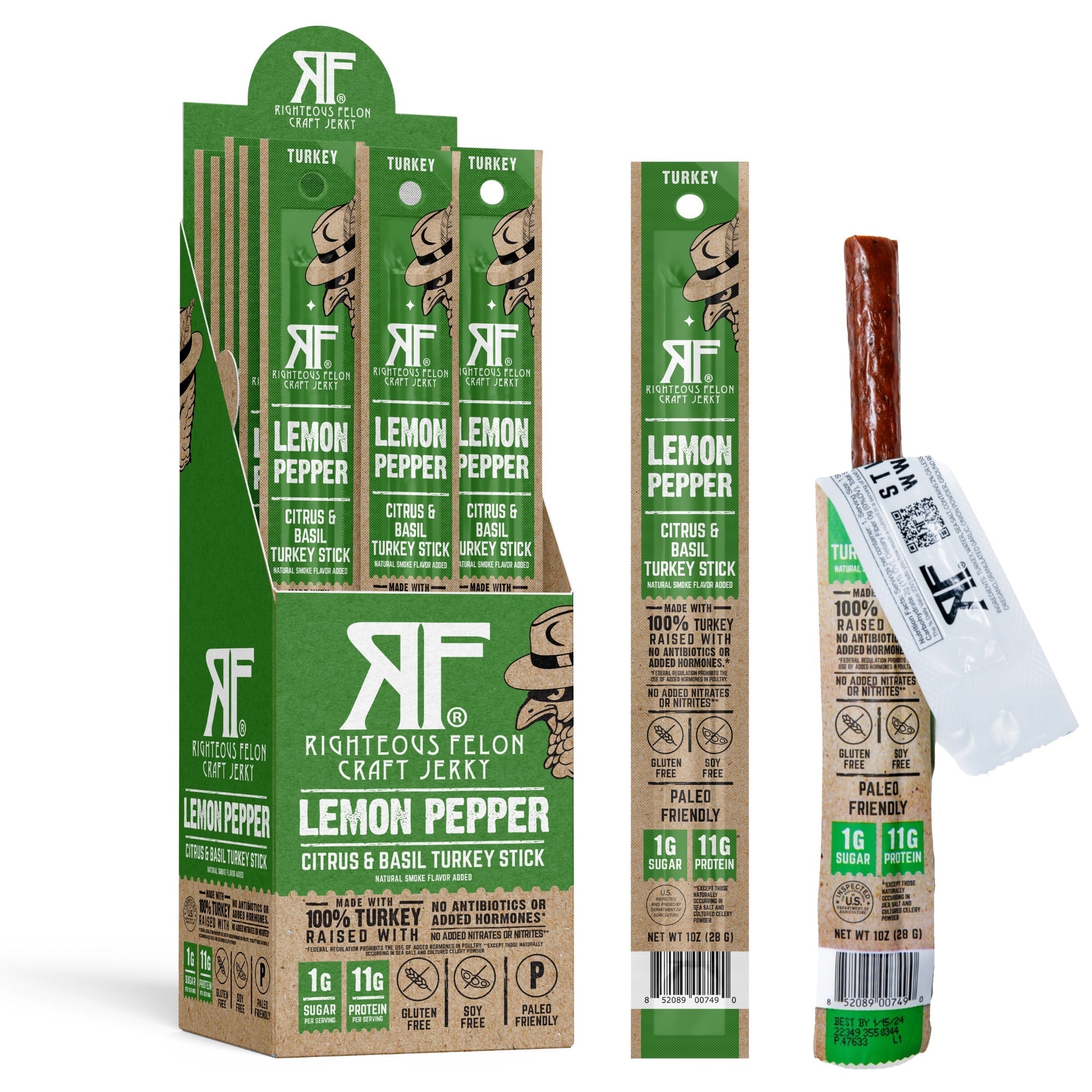 Righteous Felon Lemon Pepper Turkey Stick 1oz Master Case 144ct (6/24ct)