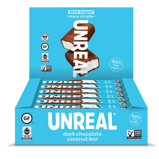 UNREAL - Dark Chocolate Coconut Bars, Full Size (Caddy of 12 Bars, 1.3 oz each)