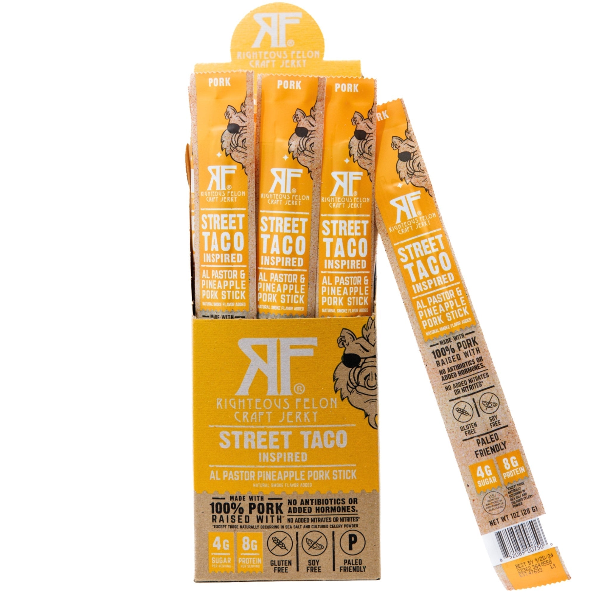Righteous Felon Street Taco Pork Stick 1oz Master Case 144ct (6/24ct)