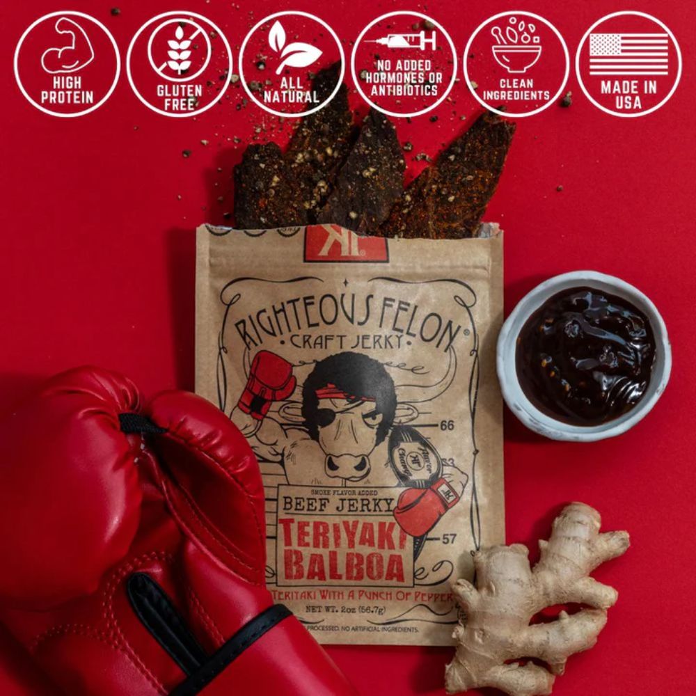 Righteous Felon Teriyaki Balboa Beef Jerky 1oz (16ct)