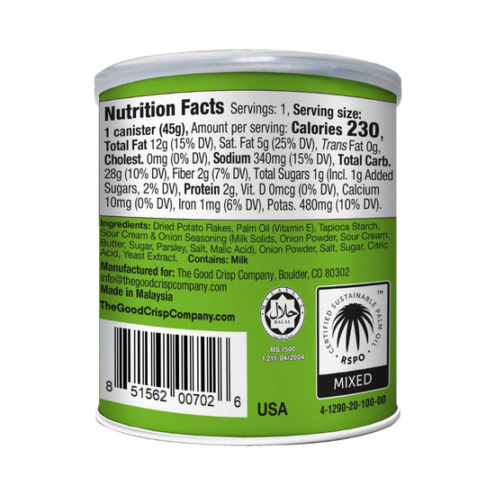 The Good Crisp Sour Cream & Onion Potato Crisps Grab & Go Can 1.6oz (12ct)
