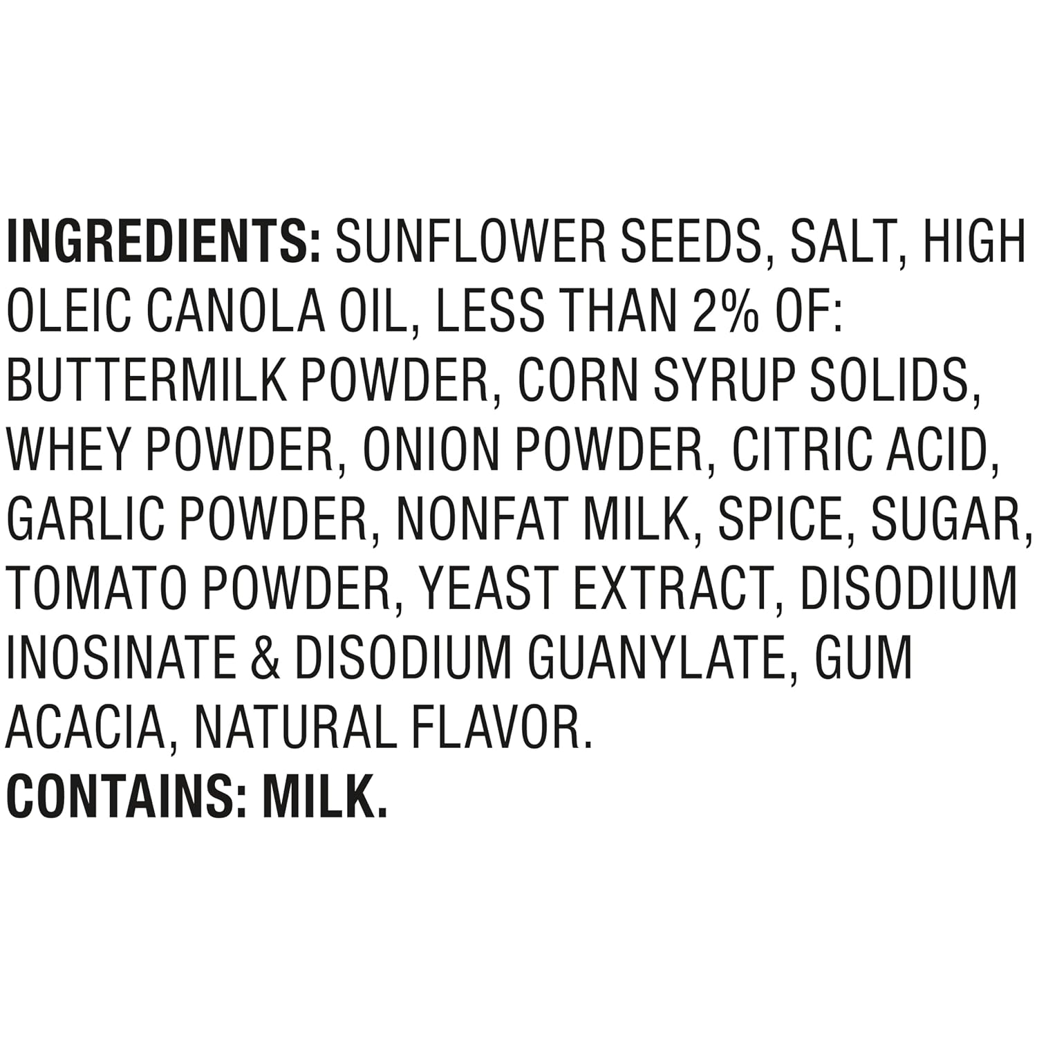 David Ranch Sunflower Seeds ingredients panel
