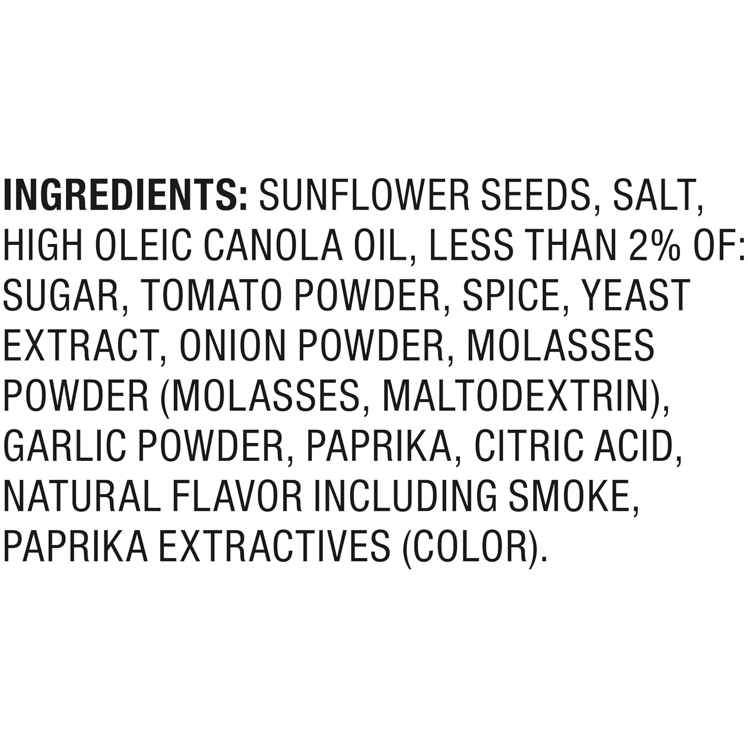 David Bar-B-Q Sunflower Seeds ingredients panel