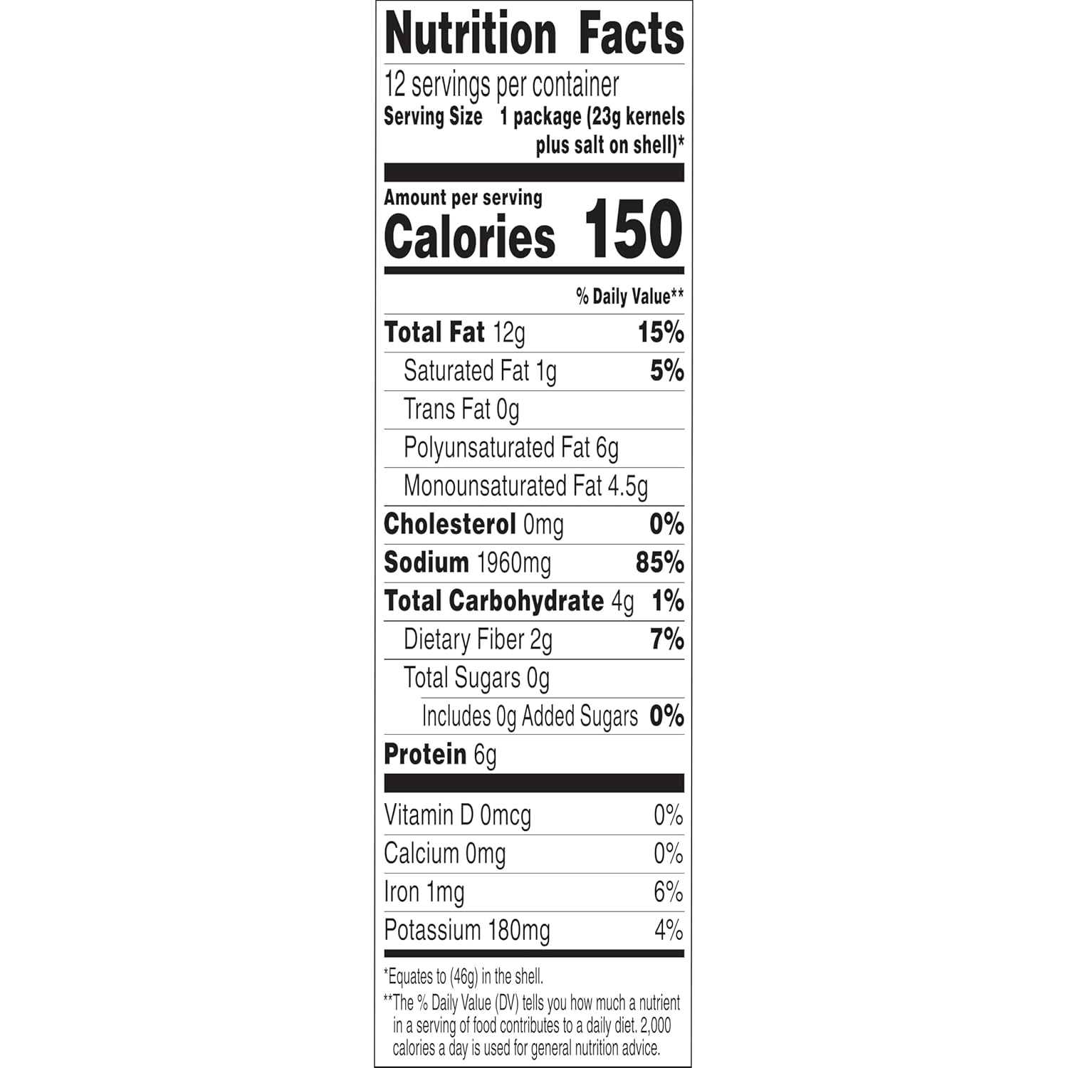 David Original Sunflower Seeds nutrition facts panel