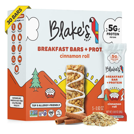 Blake's Breakfast Bars + 5g Protein, Cinnamon Roll, 30 Bars