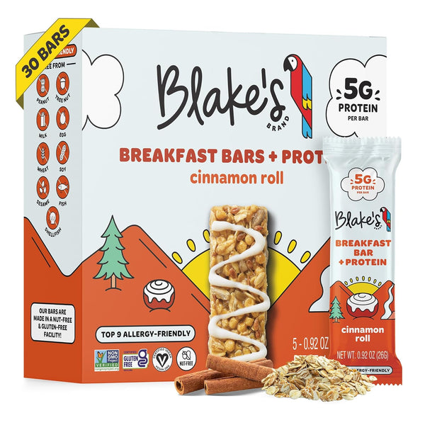 Blake's Breakfast Bars + 5g Protein, Cinnamon Roll, 30 Bars