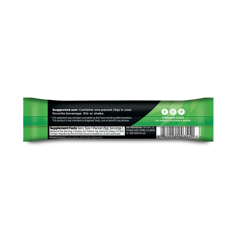 Orgain Grass-Fed Pasture Raised Collagen Peptides - Unflavored, Single Serve (Case of 300, 12×25-Pack)