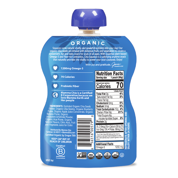 Blueberry Acai Organic Chia Prebiotic Squeeze