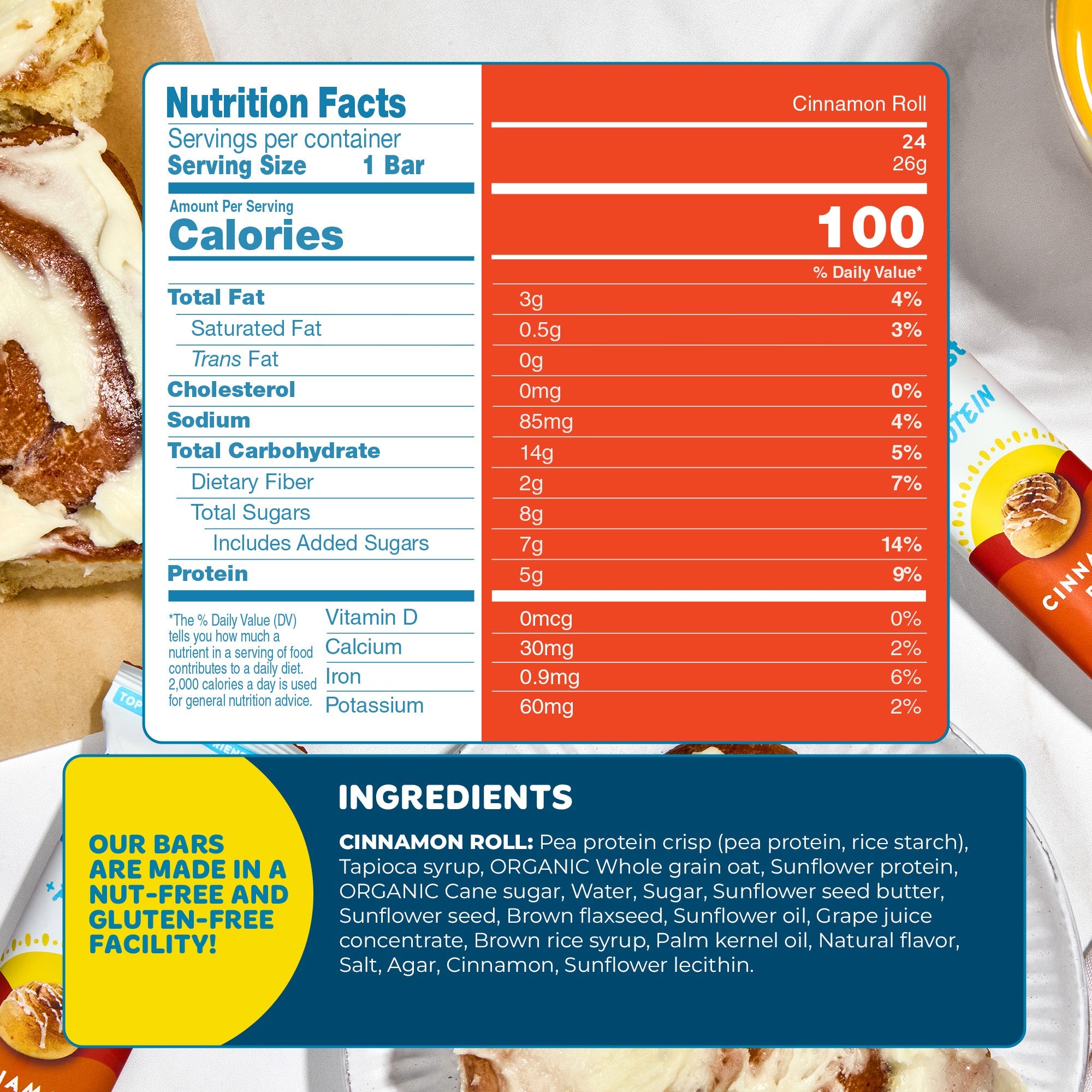 Blake's Breakfast Bars + 5g Protein, Cinnamon Roll, 30 Bars