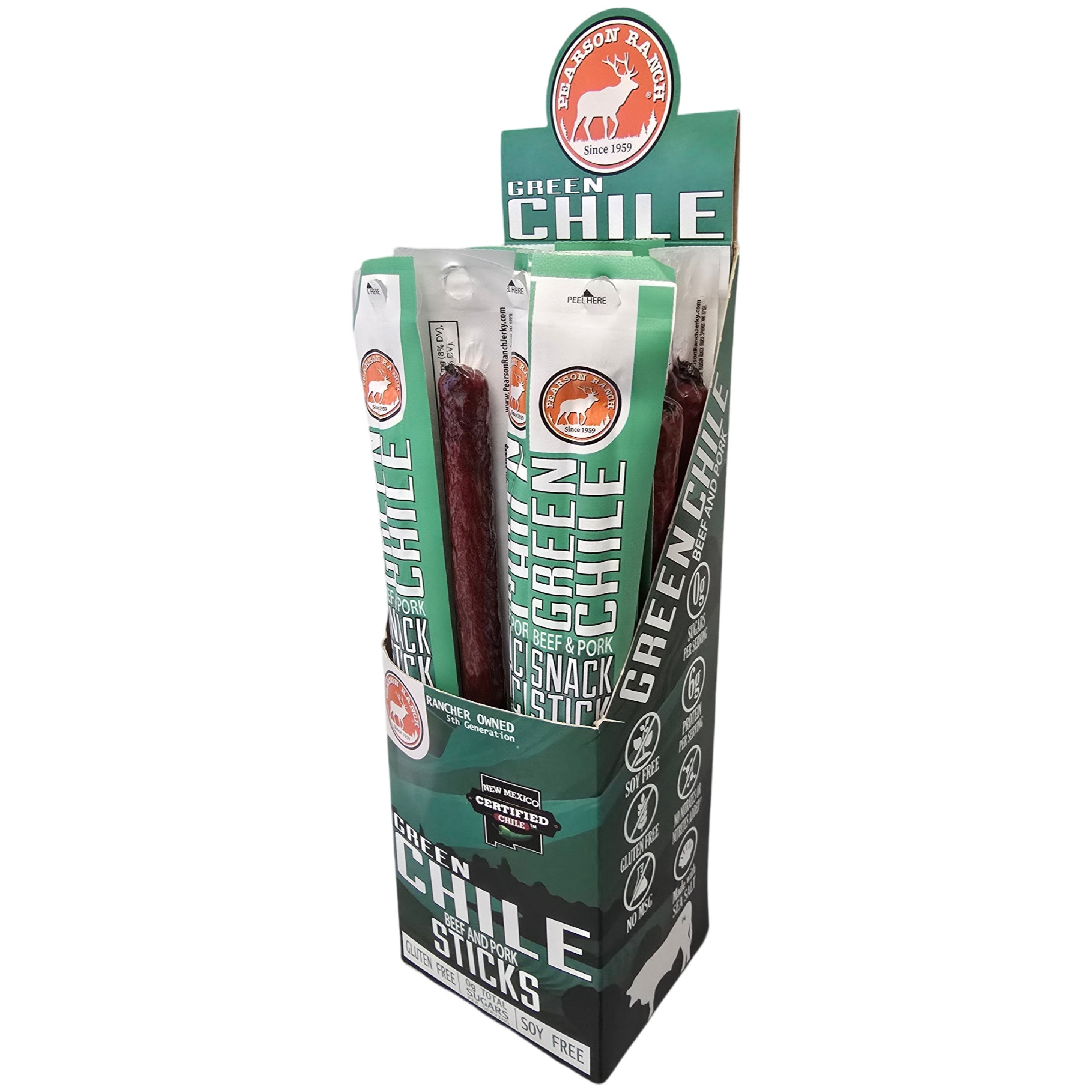 Pearson Ranch Green Chile Beef & Pork Snack Stick - 24 Count Caddy