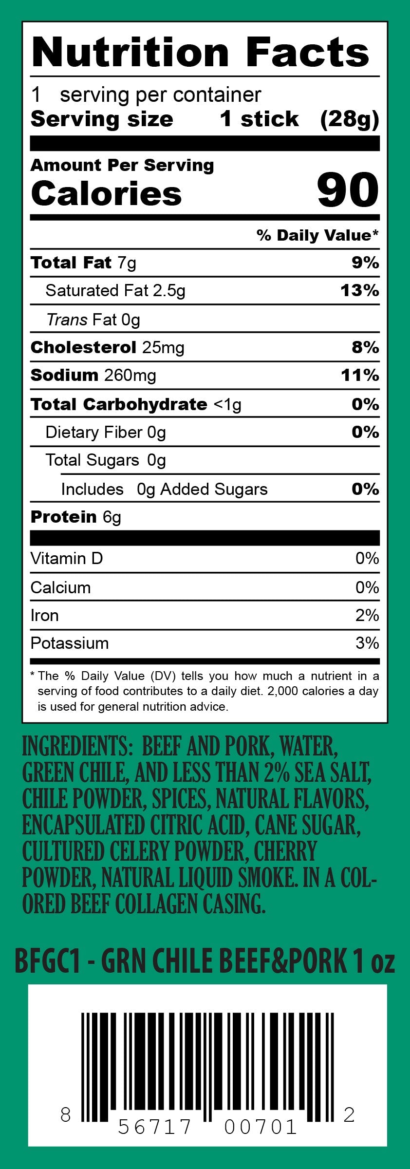 Pearson Ranch Green Chile Beef & Pork Snack Stick - 24 Count Caddy