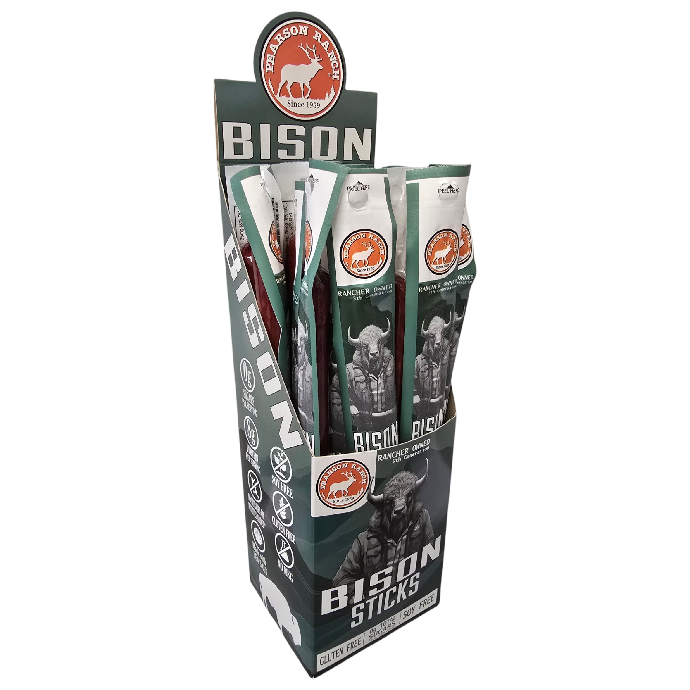 Pearson Ranch Bison Single Snack Stick - 24 Count Caddy