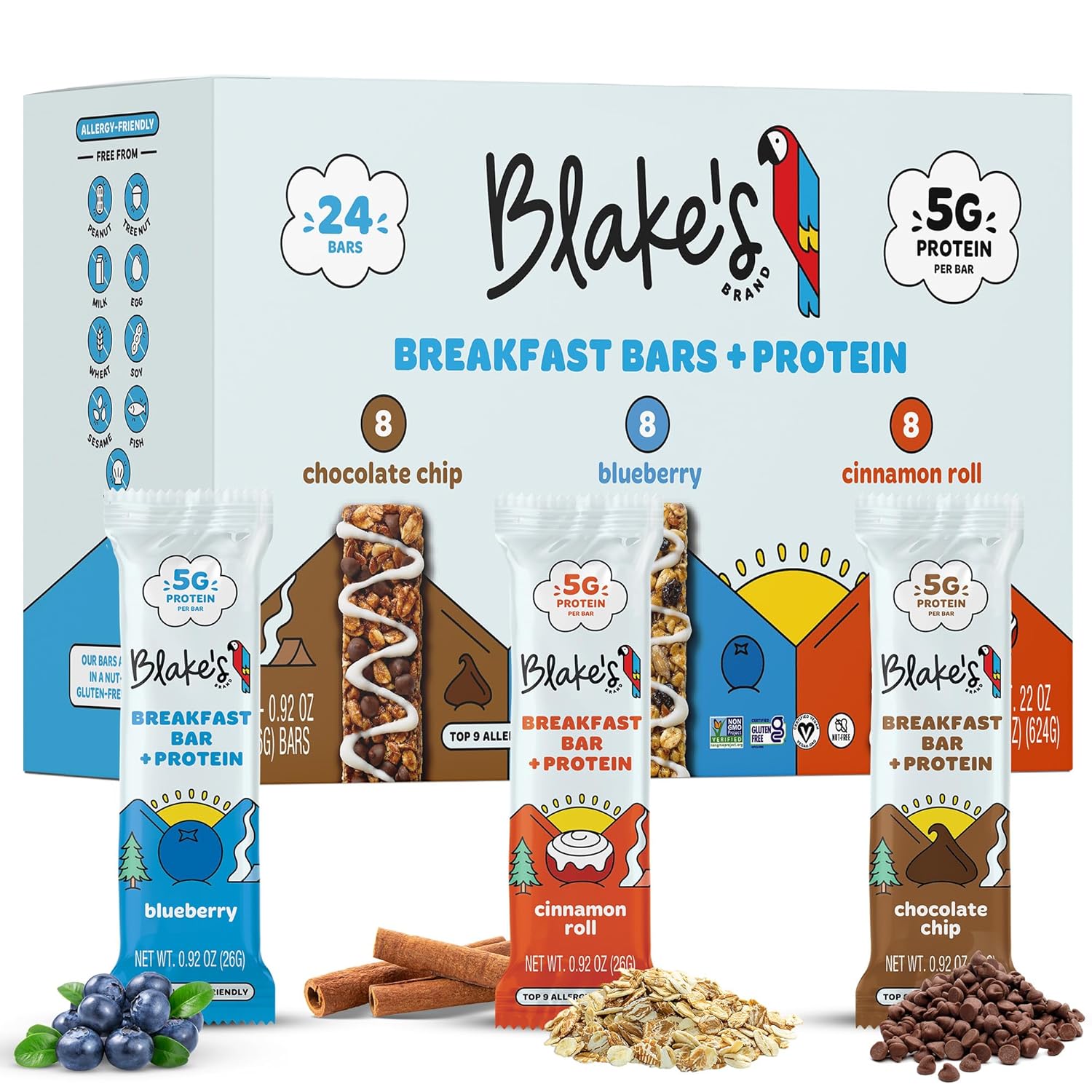 Blake's Breakfast Bars + 5g Protein, Variety Pack, 24 Bars