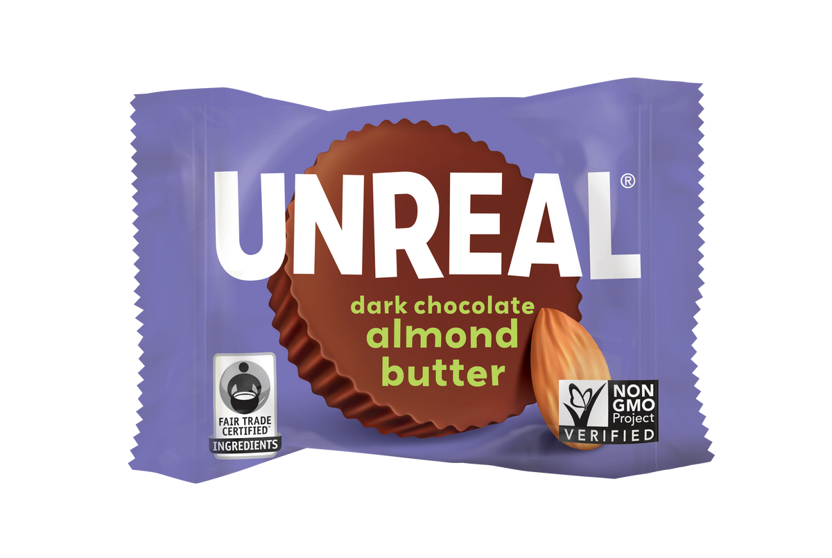 UNREAL - Mini Dark Chocolate Almond Butter Cups (Caddy of 40 Individually Wrapped Cups)