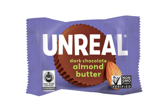 UNREAL - Mini Dark Chocolate Almond Butter Cups (Caddy of 40 Individually Wrapped Cups)