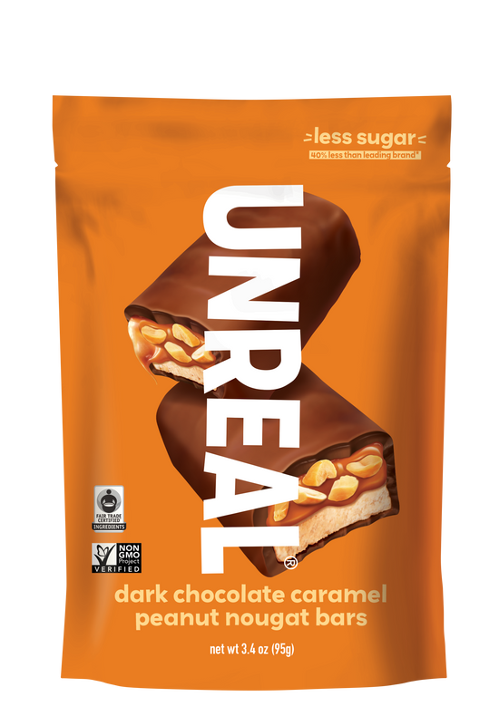 UNREAL - Dark Chocolate Caramel Peanut Nougat Bars (Case of 6 Bags, 5 Bars per Bag - 30 Bars)