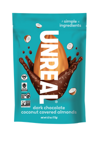 UNREAL - Dark Chocolate Coconut Covered Almonds (Case of 6 Bags, 4 oz each)