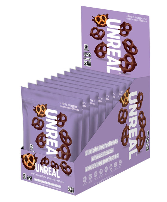 UNREAL - Dark Chocolate Covered Pretzels (Caddy of 9 Pouches, 1.5 oz each)