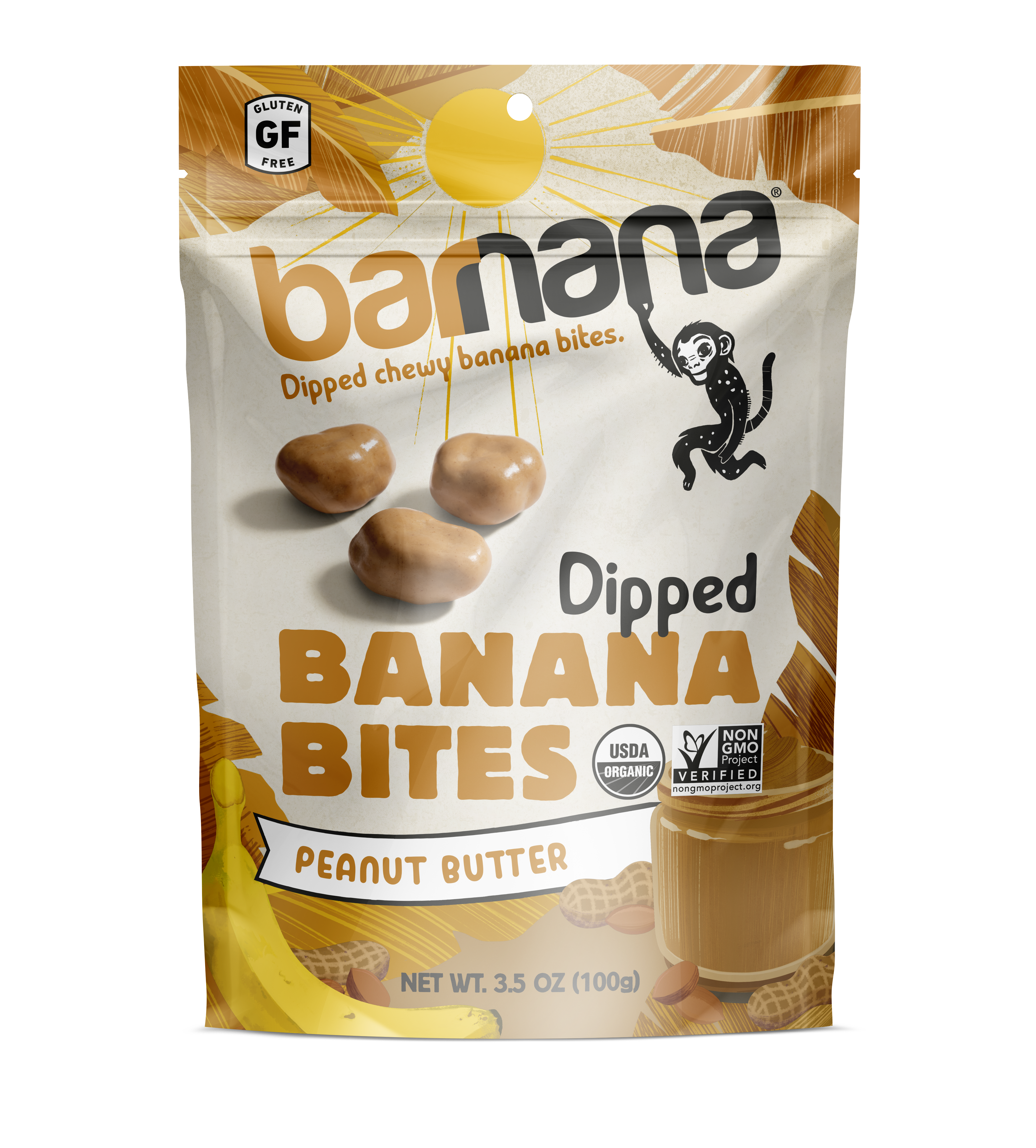 (100g, 12 Pack) Organic PEANUT BUTTER Banana Bites