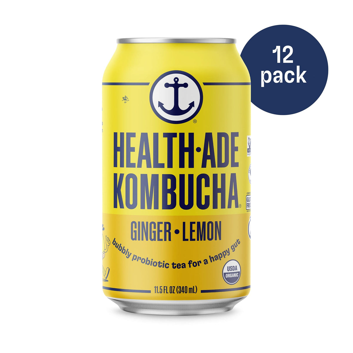 Health-Ade Kombucha in Cans — Ginger-Lemon (12-pack, 11.5oz)
