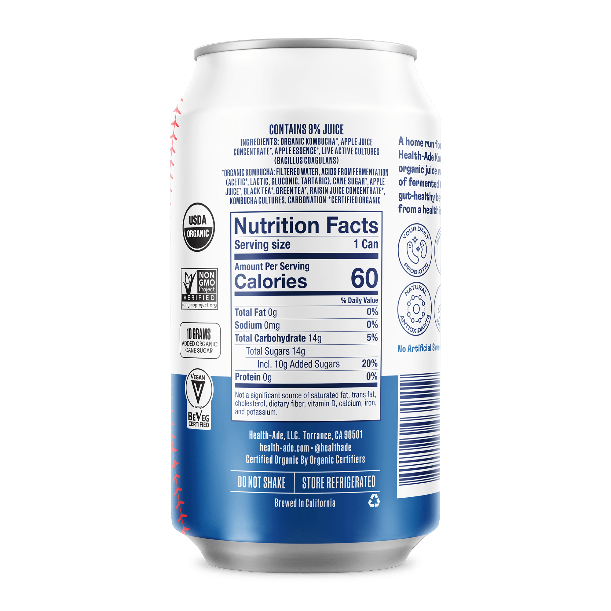 Health-Ade Pink Lady Apple Kombucha LA Dodgers can, right side